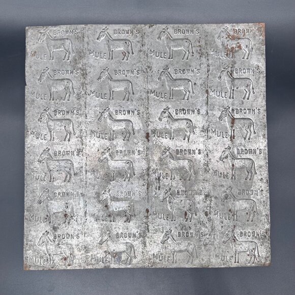 1920s Browns Mule Chewing Tobacco Tin Stamp Press Plate Advertising Rustic Decor - Picture 2 of 8